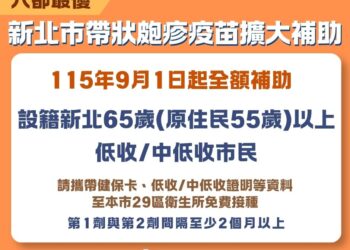 六都條件最優！新北 9/1 起擴大補助弱勢長者免費打 2 劑皮蛇疫苗 首波 7000 人受惠