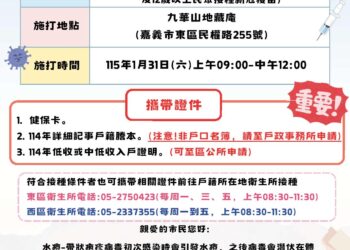 嘉義市疹疫苗接種站快閃活動　1/31(六)提供帶狀疱疹、流感和新冠疫苗接種